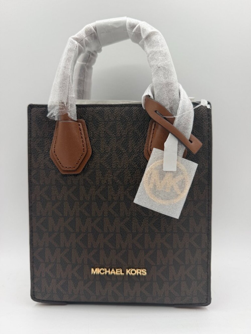 Michael Kors Mercer XS NS Shopper Crossbody Brown MK Logo Tote NWT